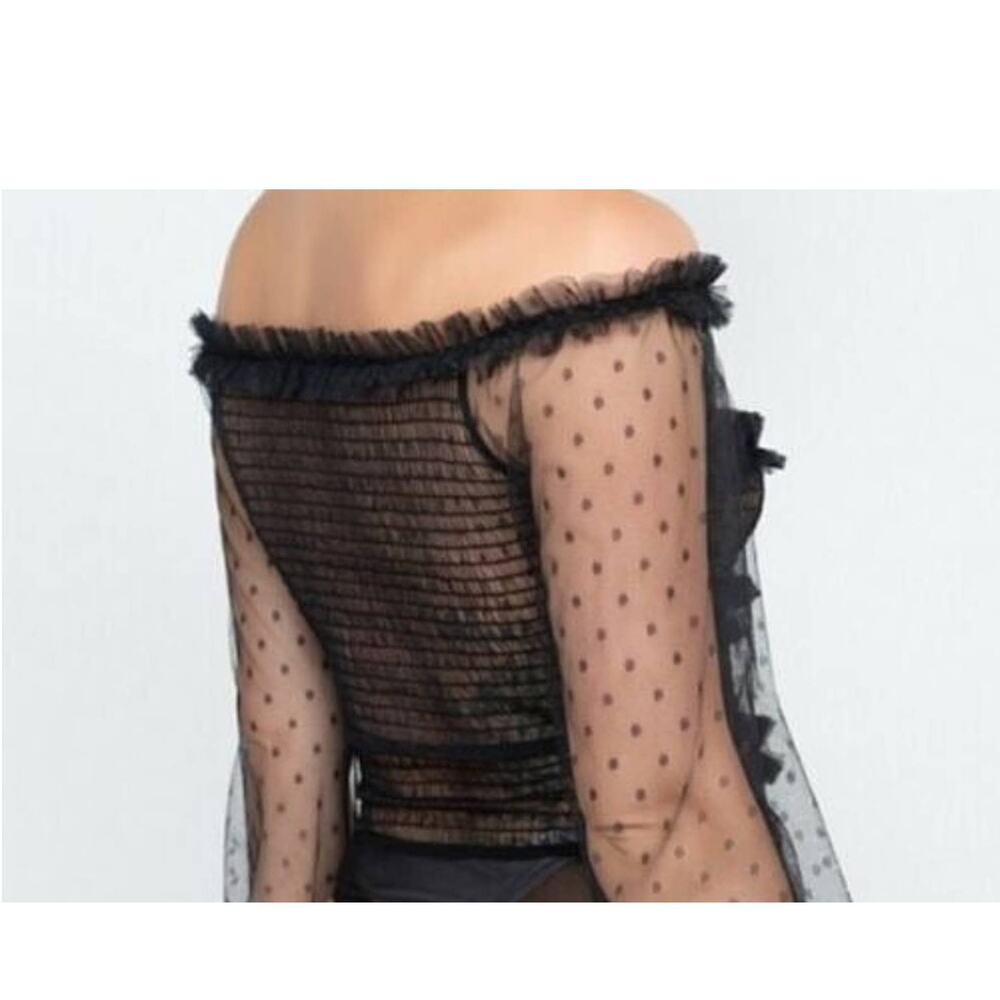 HAUTE MONDE Black Sheer Polka Dot Thong Bodysuit Size Medium NWT
